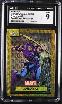 Load image into Gallery viewer, 2024 Marvel Chrome Topps Hawkeye Gold Wave CGC 9 MINT
