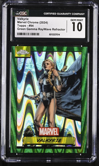 Load image into Gallery viewer, 2024 Marvel Chrome Topps Valkyrie Green Gamma Wave CGC 10 GEM MINT
