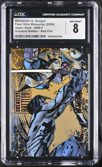 Load image into Gallery viewer, 2024 Marvel Fleer Ultra Wolverine Greatest Battles Wolverine vs Gorgon Red Foil #GB - 7 CGC 8 NM/MINT
