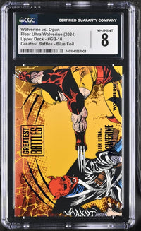 Load image into Gallery viewer, 2024 Marvel Fleer Ultra Wolverine Greatest Battles Wolverine vs Ogun Blue Foil #GB - 10 CGC 8 NM/MINT
